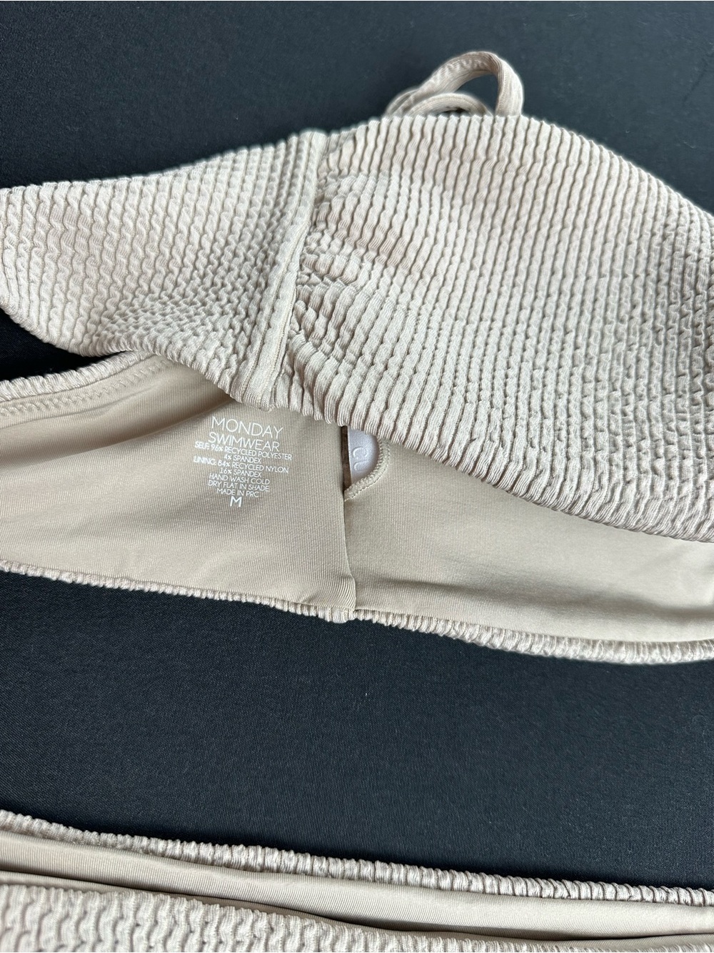 Monday Swimwear Crinkle Tan Bikini Top M Bottom L Ring Detail - Picture 7 of 13